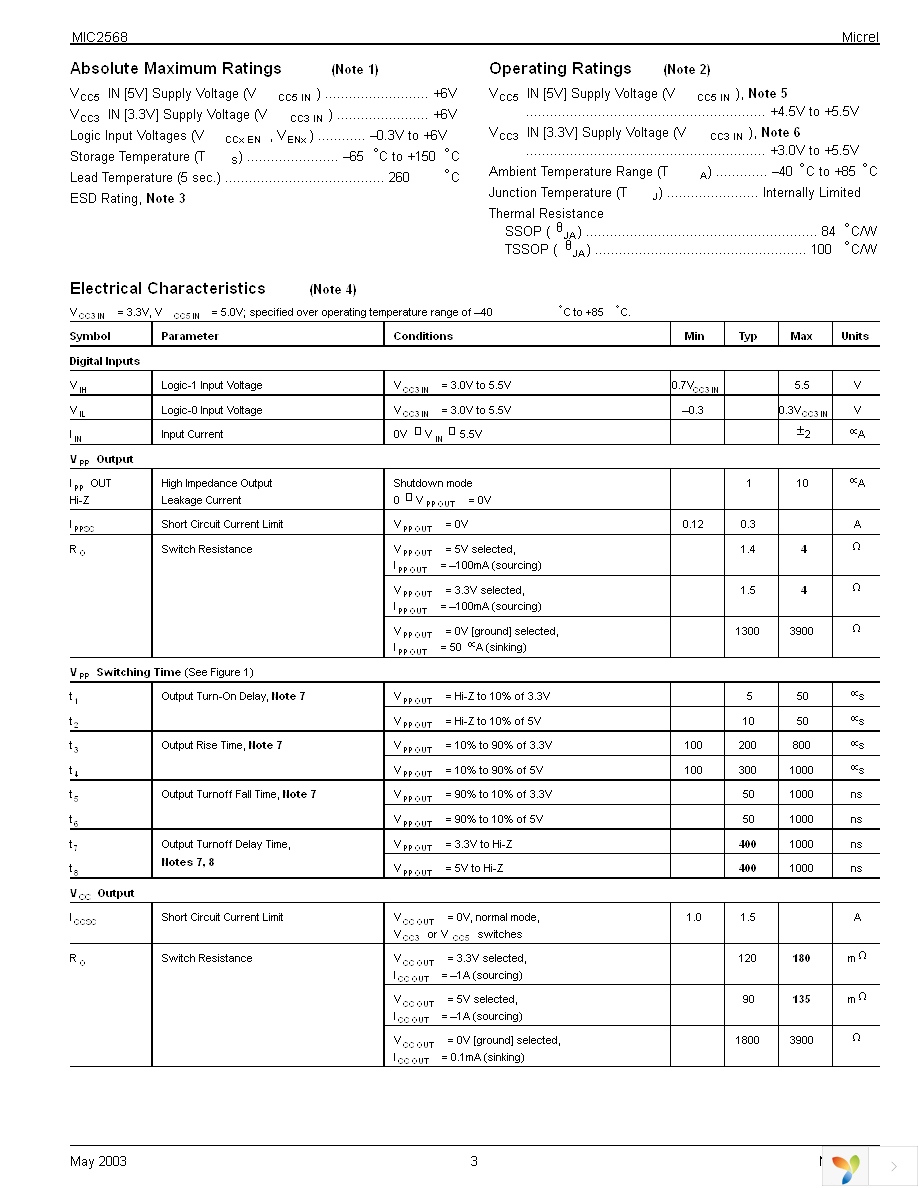 MIC2568-0YSM TR Page 3